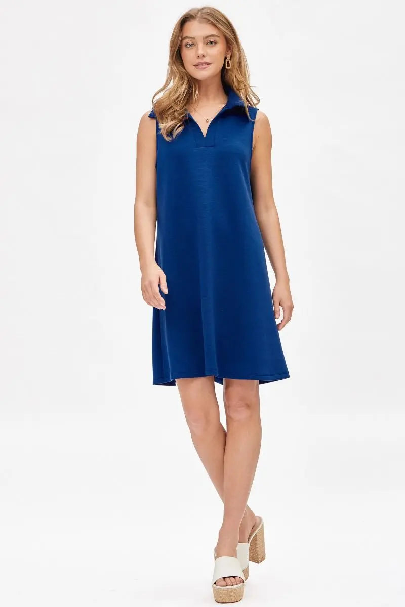 Dear Scarlett Scuba Collared Tank Dress Navy TRV-CRUISEP