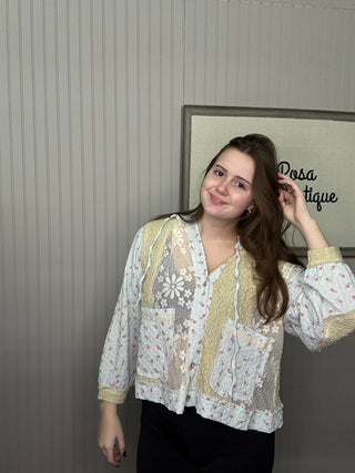 POL Floral Lace Hoodie - Powder Blue