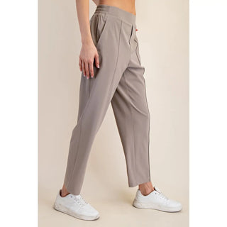 Rae Mode Crinkle Woven Straight Leg Trouser | Boutique Pants - Stone Taupe