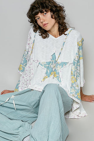 Boho Floral Star Patch Hoodie Off White – Laid-Back & One-of-a-Kind