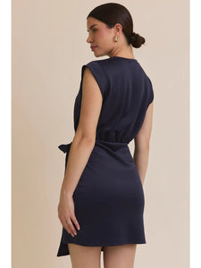 Round Neck Sleeveless Wrap Mini Dress - Navy