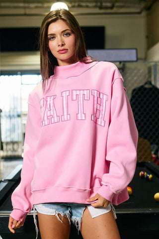 BUCKETLIST Embroidered "FAITH" Mock Neck Sweatshirt