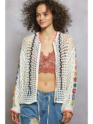 POL - See Through Weave Thin Sweater Hoodie - Ivory