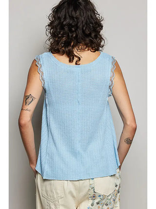 POL -  Wavy Lace Sleeveless Top - Sky Blue