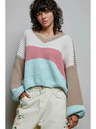 Pol - Pastel Colorblock Chunky Knit Chenille Sweater