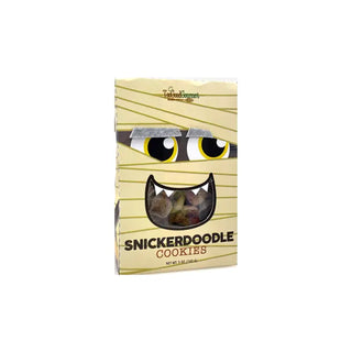 A package of Too Good Gourmet Snickerdoodle Cookies with festive monster-themed Halloween packaging.