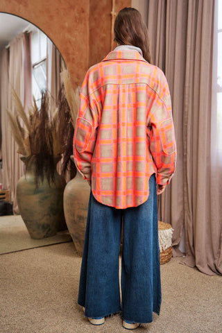 Davi & Dani - PLUS PLAID BUTTON FRONT SHIRT JACKET SHACKET