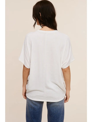 Charlotte Avery Relaxed V-Neck Top- Ivory
