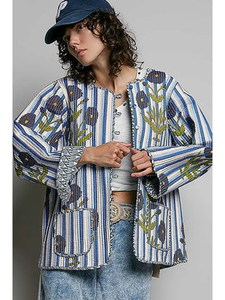 Pol - Botanical Pattern Quilted Cardigan Jacket