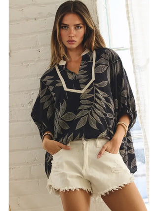 Oddi - Printed Relaxed-Fit Blouse - Black