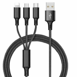 3-in-1 Fast Charging Cable – USB to USB-C, Lightning & Micro USB