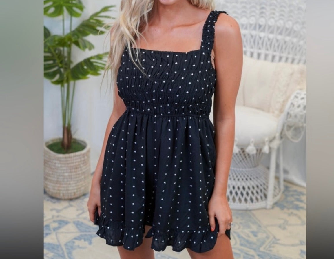 White Birch Polka Dot Romper - Black, White