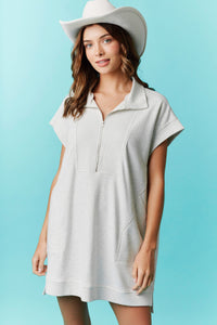 Fantastic Fawn French Terry Relaxed Sweatshirt Dress with Zipper Front and Side Pockets