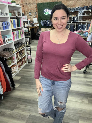White Birch Plus Size Long Sleeve with Built In Bra Mauve