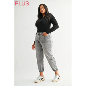 Mica High Rise Jogger Jeans – Washed Gray Denim Joggers