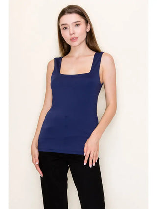 White Birch Square Neck Tank - Navy