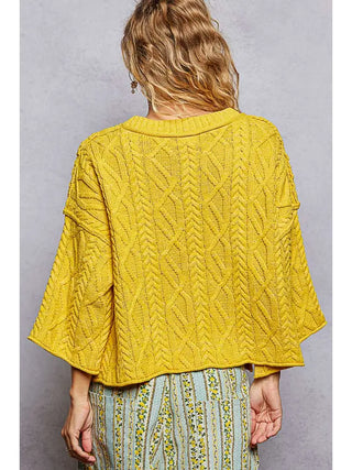 Pol Clothing - Cozy Cable Knit Cropped Pullover Sweater