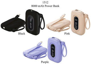 Tech Trendz - 8000 mAh Power Bank w/Cables - Black/Purple/Pink