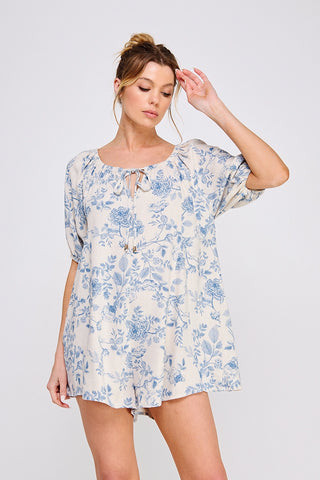 Allie Rose Printed Linen Blend On/Off-Shoulder Romper Dress