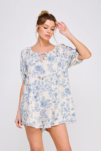 Allie Rose Printed Linen Blend On/Off-Shoulder Romper Dress