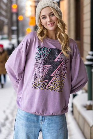 Heimish Puff Long Sleeve Solid Lightning Print Top