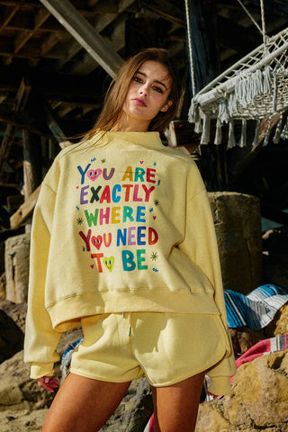 BUCKETLIST EXACTLY LIFEISGOOD Reversible Mock-Neck Crop Sweatshirt