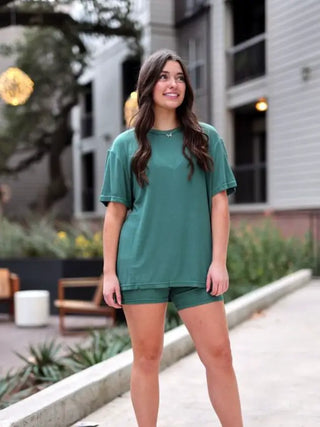 Jadelynn Brooke Green Lounge Set – Soft Oversized Tee & Biker Shorts Set