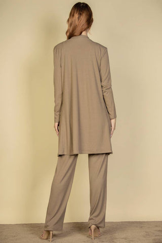 3 Piece Ribbed Lounge Set | Cardigan Tank Top Pants | Women's Matching Set -Grey