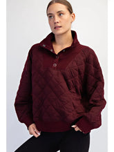 Load image into Gallery viewer, Rae Mode Cozy Quilted Snap-Neck Pullover Dark Cherry
