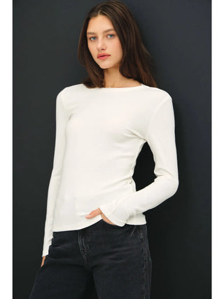 Be Cool - Round Neck Long Sleeve Knit Top - Ivory