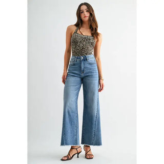 Mica Denim - High Rise Wide Leg Ankle Raw Hem