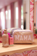 Load image into Gallery viewer, Jadelynn Brooke - Handle Cosmetic Bag- &#39;Mama&#39; Embroidered (Lavender/Cream/Tan)
