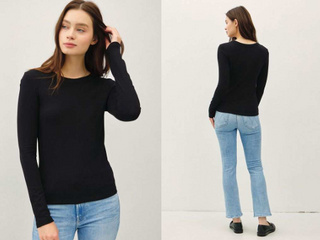 Be Cool - Ultra Soft, Basic Crewneck Longsleeve Knit Top - Black