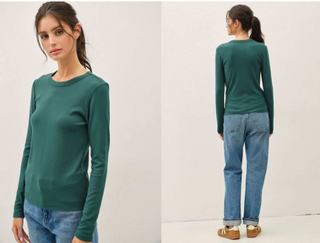 Be Cool - Ultra Soft, Basic Crewneck Longsleeve Knit Top - Forest Green
