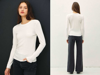 Be Cool - Ultra Soft, Basic Crewneck Longsleeve Knit Top - Ivory