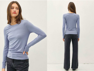 Be Cool - Ultra Soft, Basic Crewneck Longsleeve Knit Top - Vintage Blue
