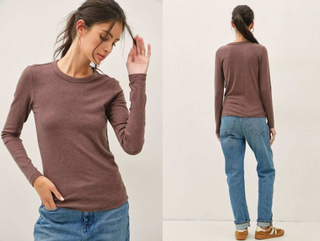 Be Cool - Ultra Soft, Basic Crewneck Longsleeve Knit Top - Walnut