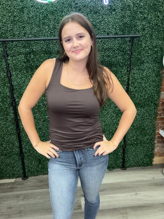 White Birch Square Neck Tank - Brown