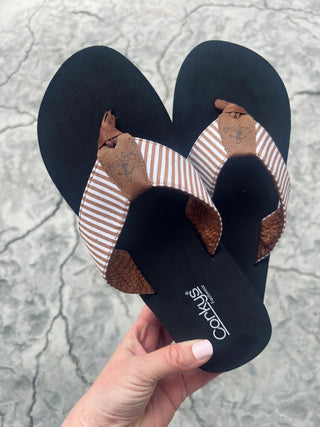 Corkys Summer Break Flip Flop - Tan/White Stripe