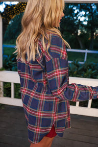 Jesse Lea - Lola Flannel Tunic Top- Navy