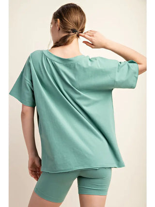 Rae Mode- Sage V-Neck Reversible Short Sleeve Top