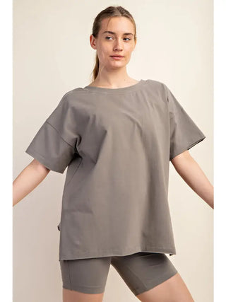 Rae Mode- Smoky Olive V-Neck Reversible Short Sleeve Top