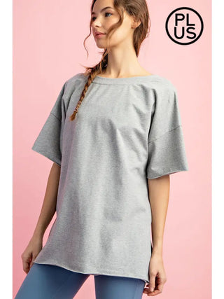 Rae Mode- Heather Grey V-Neck Reversible Short Sleeve Top