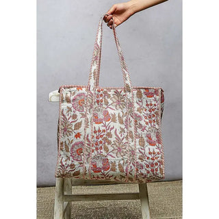 POL - Quilted Striped Binding Roomy Fit Ivory Tote Bag