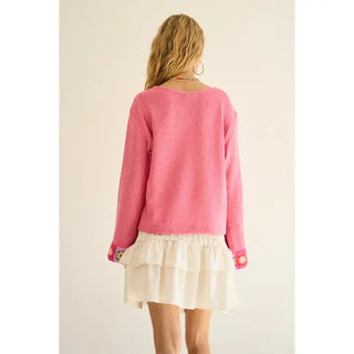 The Greii - Boho Bloom Knit Top - Pink