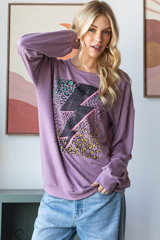 Heimish Puff Long Sleeve Solid Lightning Print Top