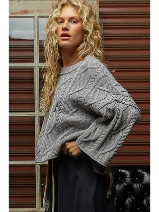 Pol Clothing - Cozy Cable Knit Cropped Pullover Sweater