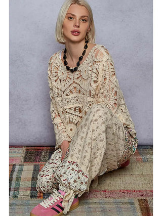 POL Crochet Lace Boho Top for Women Ivory