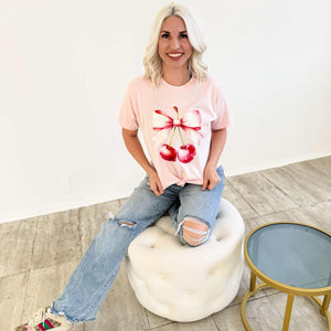 Festivitees - Watercolor Cherries Bow Graphic Tee