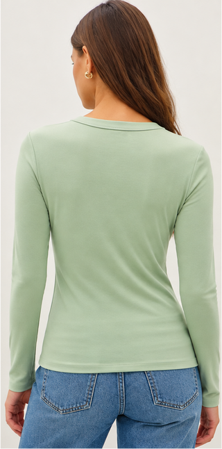 Be Cool - Round Neck Long Sleeve Knit Top - Mint